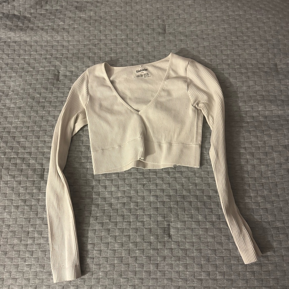 Garage white cotton long sleeve tank top #cotton